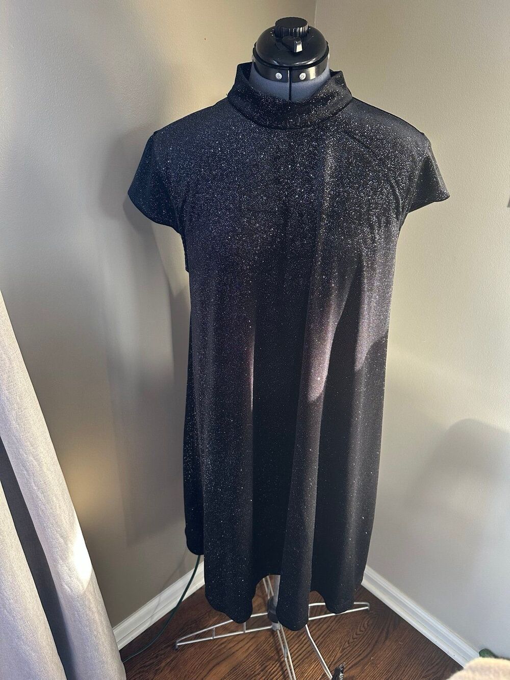 Chelsea & Theodore Black Glitter Mini Dress - size XL